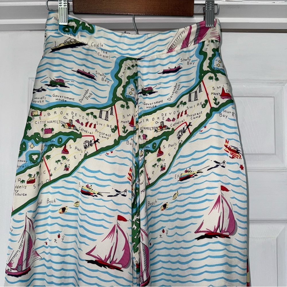 NWT Eva Franco Anthropologie Torrey Wide Leg Pants Sailboats 2 High Waisted - Picture 5 of 9